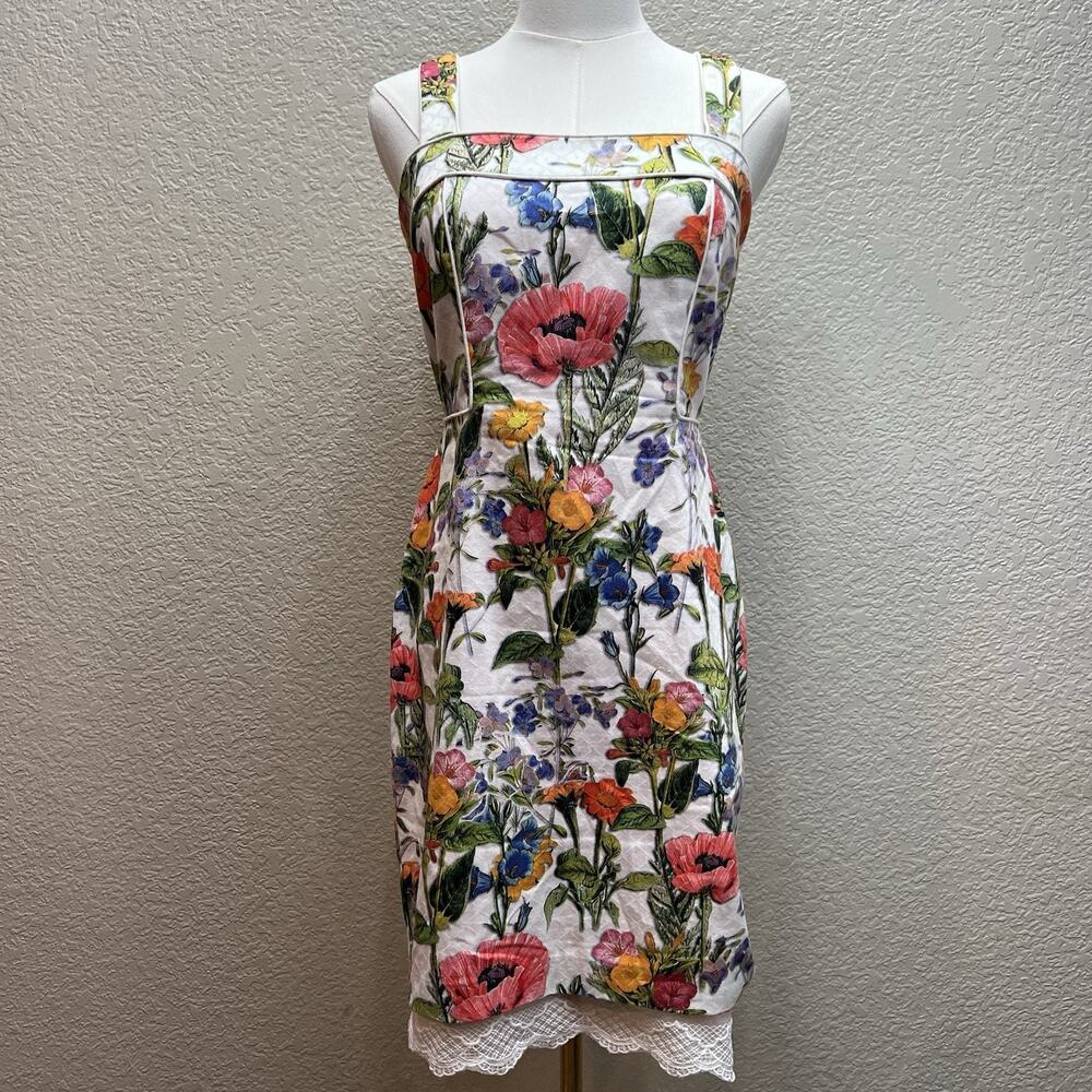 Muse White Multi-color Floral Stretch Cotton Social Summer Dress 0